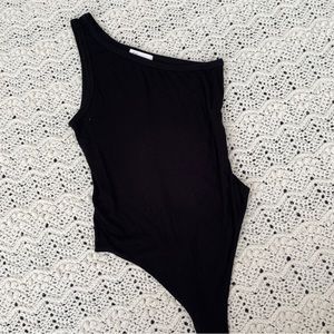 Betro Simone One Shoulder Ribbed One Piece Bodysuit Black (Large)